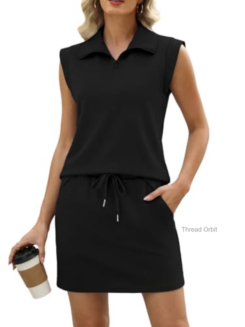 Women 2 Piece Skirt Set Half Zip Top Built-in Shorts Pockets Stretch